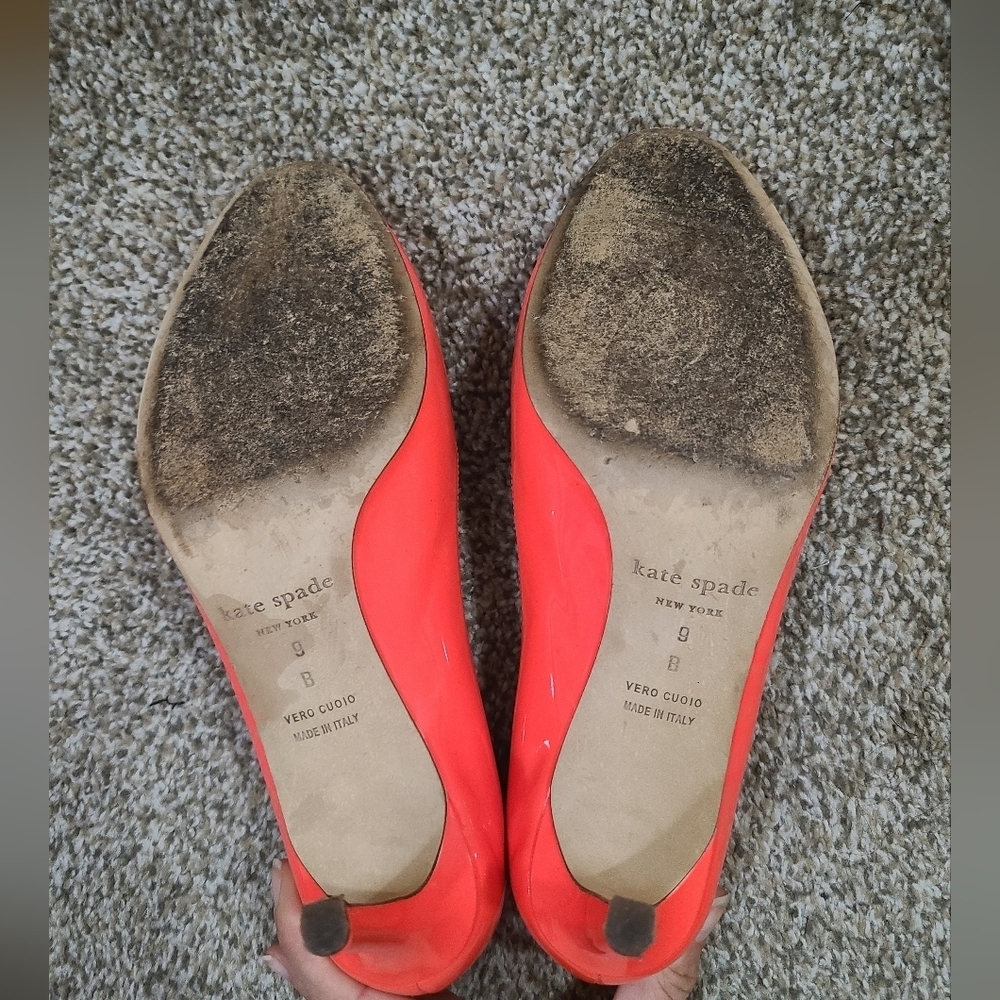Kate Spade Catia Geranium Salmon Coral Patent Bow Barbiecore Heels Pumps - Picture 8 of 9
